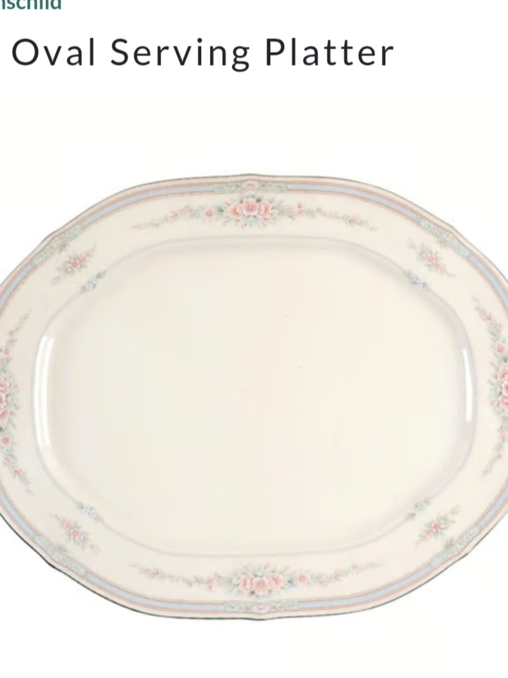 Noritake Cream Platter with Pink Rose and Blue-Gold Trim